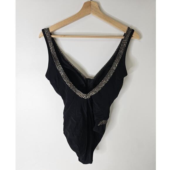 Profile By Gottex Snake Print V Neck One-Piece Black Women's Size 8 - Picture 2 of 4